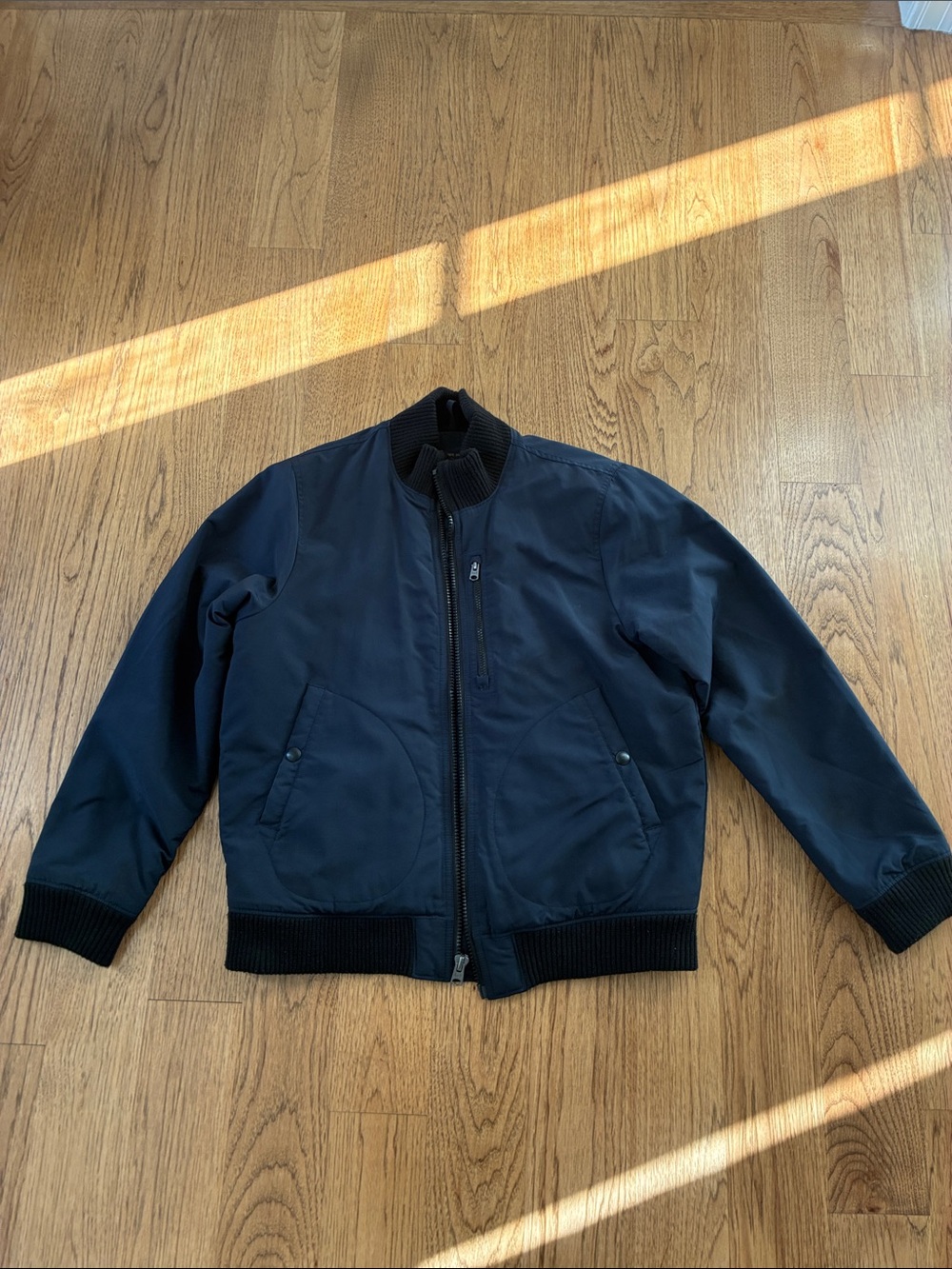 Abercrombie Men's Navy Bomber Jacket - Classic Ribbed Hem & Collar